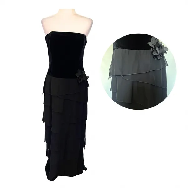 Xscape Joanna Chen Velvet Chiffon Strapless Dress 12 Prom Glam Goth Drop Waist - Image 2