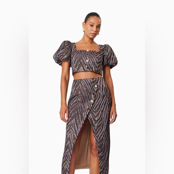 Elliatt Mikayla Crop Top and Maxi Skirt Two Piece Set In Purple Multi Small NWT - Image 4