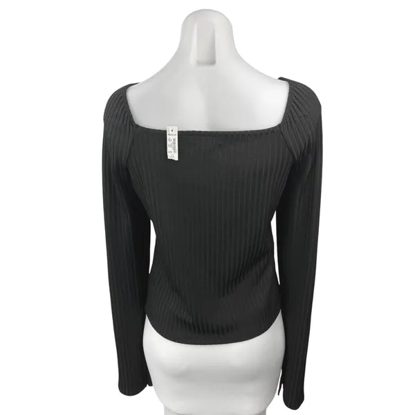 NEW Madewell Ottoman Black Ribbed Knit Square Neck Sweater Top Size XL - Image 6
