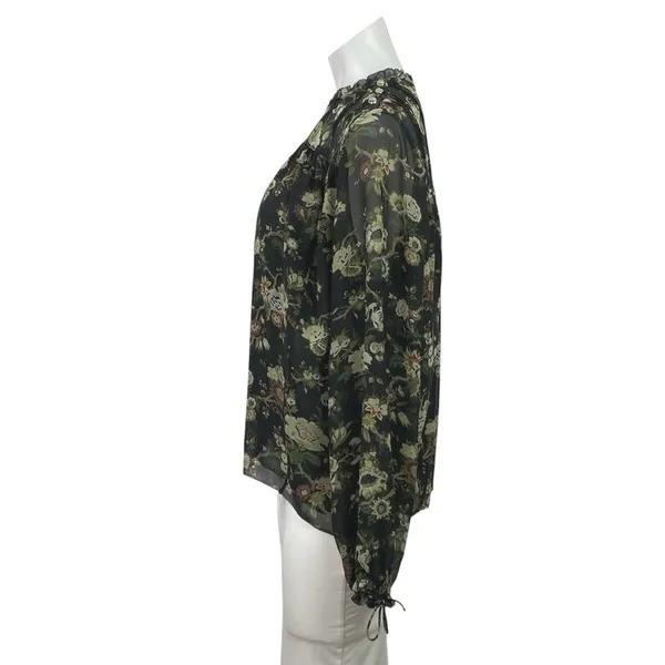 Aritzia Wilfred Black Floral Long Sleeve Chiffon Mesh Ruffle Blouse Top Size S - Image 2