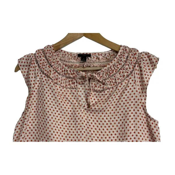Ann Taylor Blouse Womens SP‎ Peach Polka Dot Cap Sleeve Boho Cottagecore Preppy - Image 2