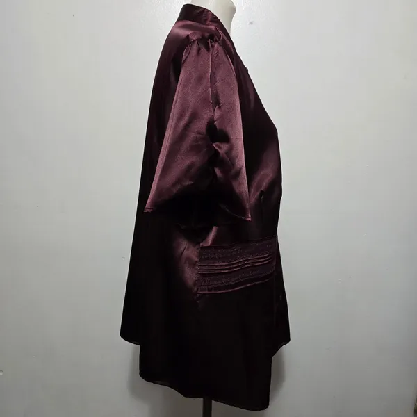 APT 9 Burgundy Satin Lace Detail Short Sleeve Blouse Size 2X Romantic Fairy - Image 4