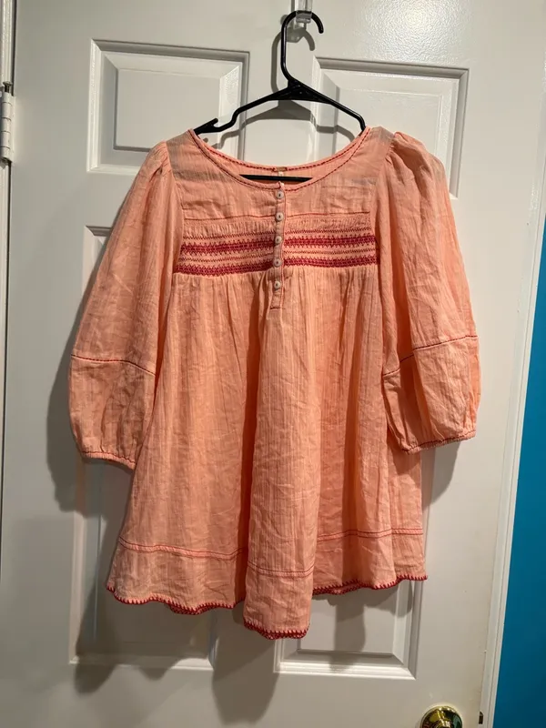 Free People Dylan Smocked Tunic top blouse pink sz XS S boho - Image 3