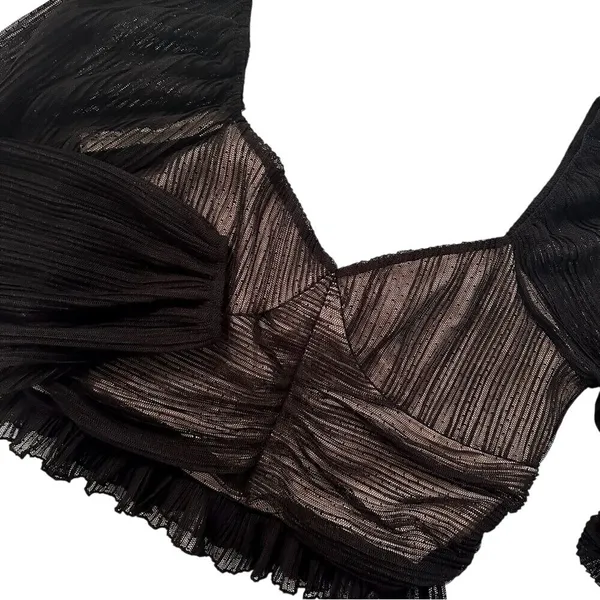 Meraki Illusion‎ Ruched Crop Top Womens XL Black Whimsigoth Goth Dark Romance - Image 3
