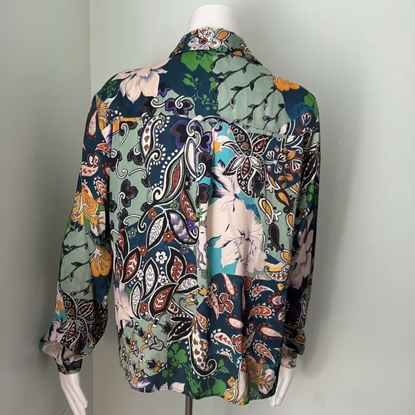 Zara Floral Satin Effect Blouse Large - Image 7