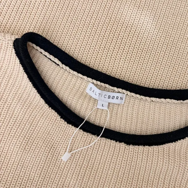 BALTIC BORN Beige‎ Ivory Black Pullover Sweater Rolled Edges Knitwear Large - Image 9