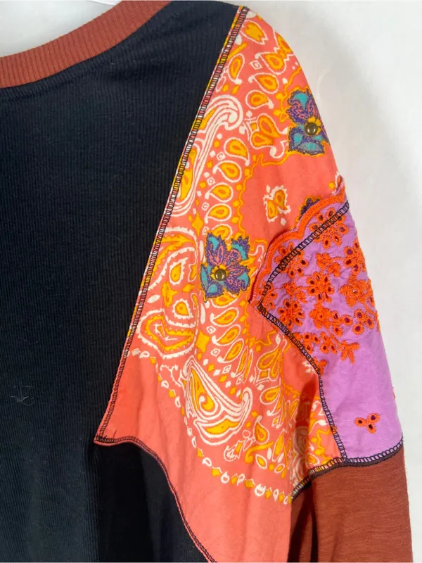 We The Free Patchwork‎ Boho Sweatshirt Small Embroidered Paisley Pullover - Image 11