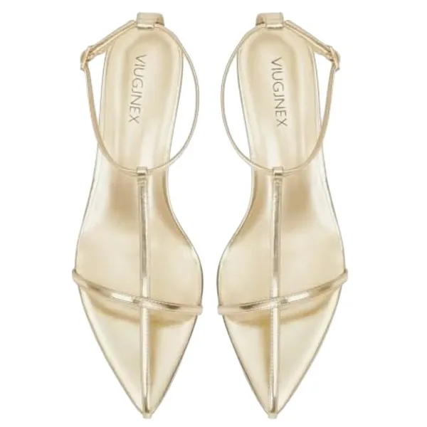 BRAND NEW ~ Metallic Gold Strappy Pointed Open Toe Heels Sandals ~ Size 8 ~ NWT - Image 3