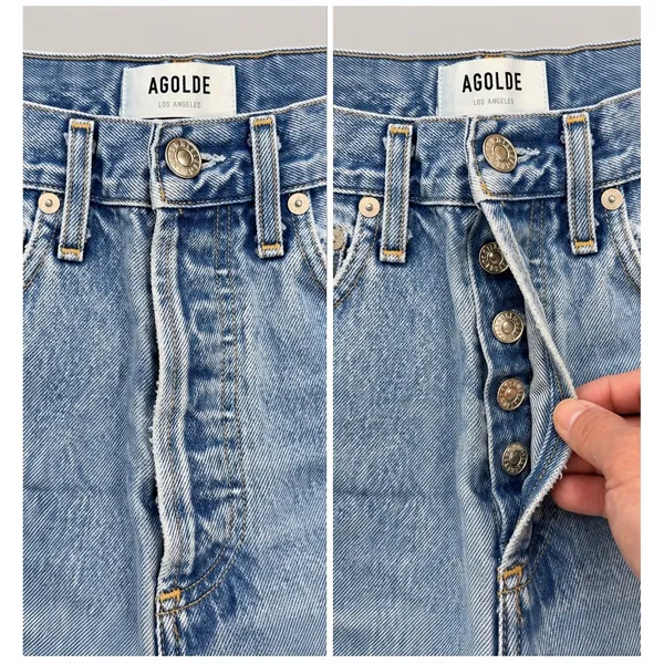 AGOLDE 90s Mid Rise Loose Fit Jeans Size 23 Light Wash Distressed - Image 6