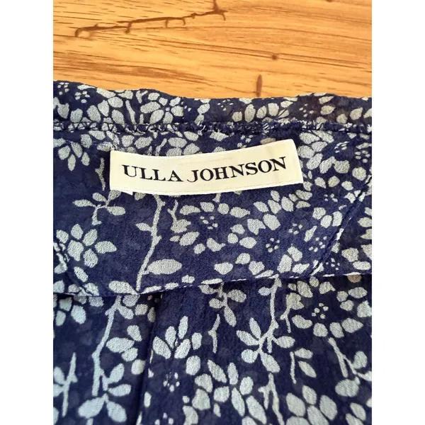 Ulla Johnson Samira Dress Silk Floral Drop Waist Mini Dress Bleu Blue Size 10 - Image 4