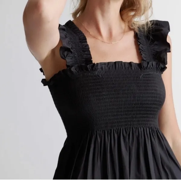 NWT Quince Smocked Midi Dress Black Women's Size XS (100% Organic Cotton) - Image 2
