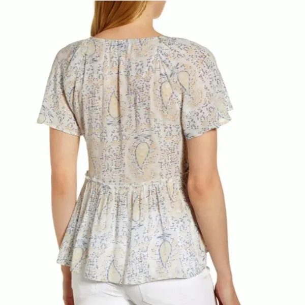 Lucky Brand Pastel Paisley Floral Print Peplum Top M - Image 2
