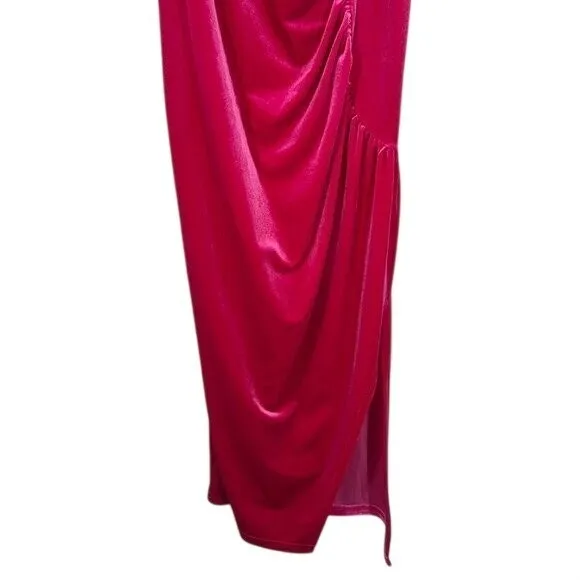 Cider Fuscia Pink Midi Dress Velvet Square Neck Rouched‎ Side Slit Formal NWT - Image 9