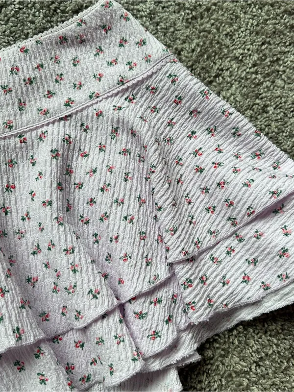Dolls Kill Lilac Mini Skirt with Tiny Rose Print - Image 3