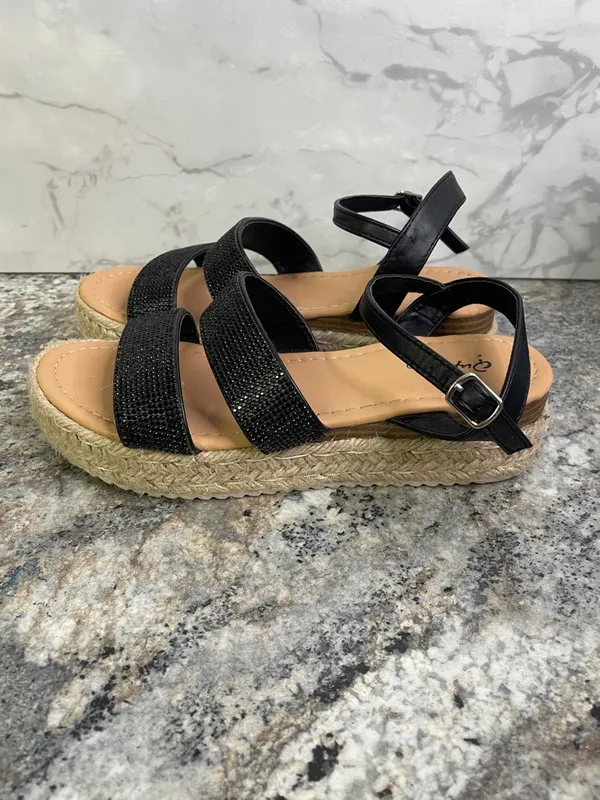 Qupid Black Rhinestone Strappy Sandals for Women - Image 6