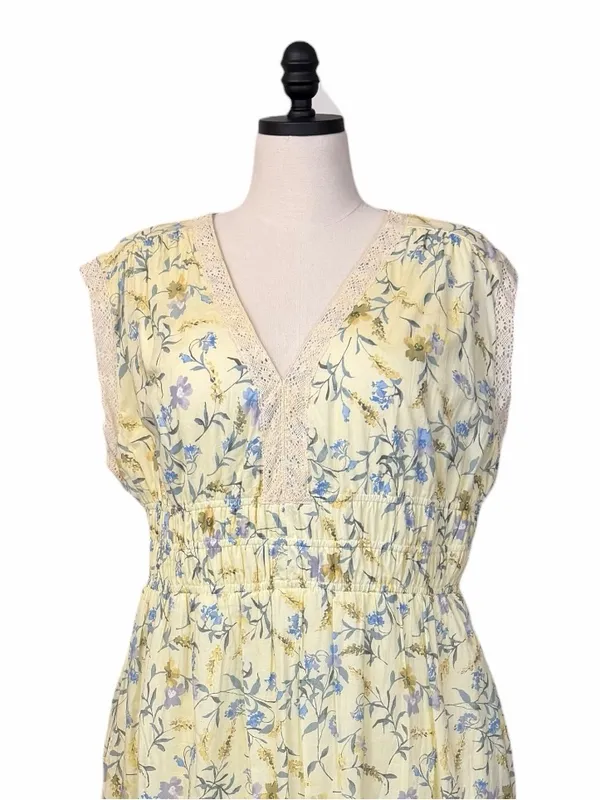 Taylor Maxi Dress 16W Yellow Floral Cotton Lace Smocked Waist NWT Cottagecore - Image 7