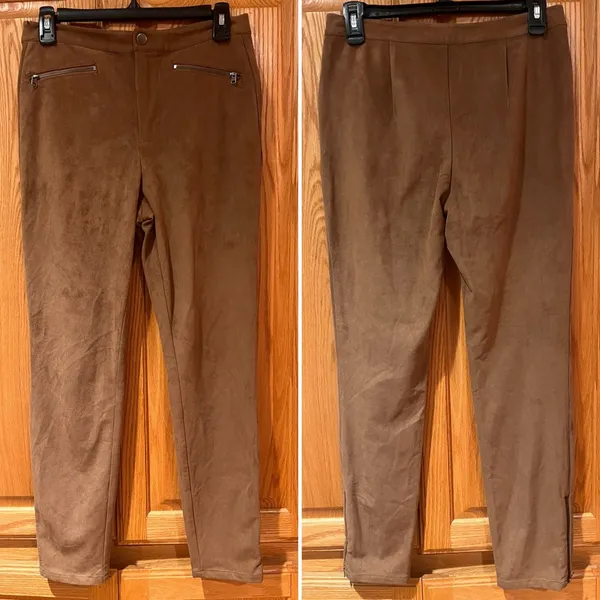 Abercrombie &‎ Fitch Faux Vegan Suede High Rise Ankle Zip Pants Caramel Size 4 - Image 2