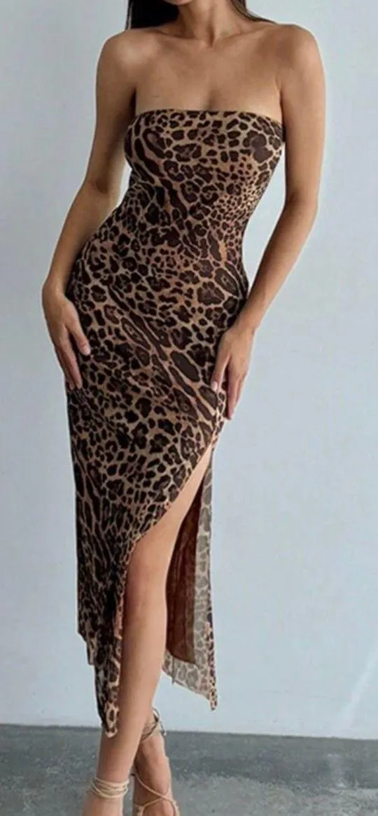 Leopard Print Midi Dress Multi Size XS - Image 2