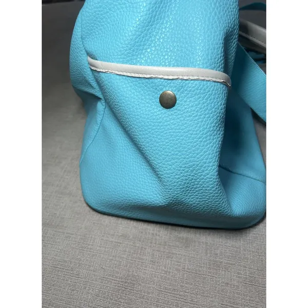 Nicole Miller Tote Bag Womens Large Turquoise PVC Shoulder Travel Zip Studded - Image 6