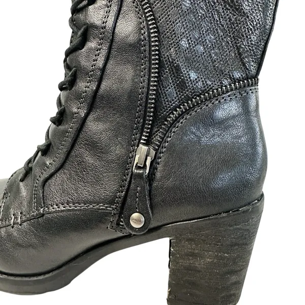 Earth Missoula Black Leather Lace Up‎ Ankle Boots Size 9 B Side Zip Stacked Heel - Image 5