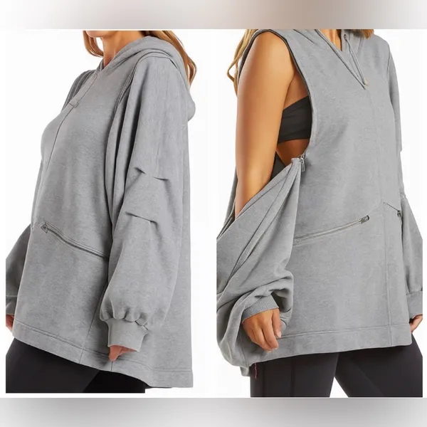 1057 free People Movement Close Call Gray Oversized Hoodie Small new - Image 2