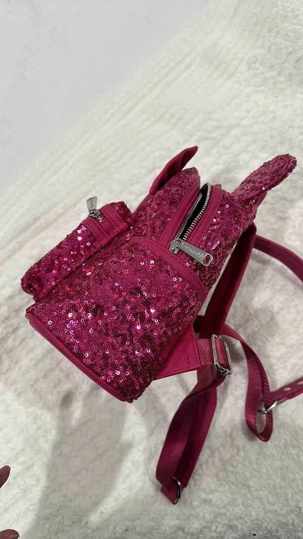 Disney Minnie Mouse Pink Sequin Loungefly Mini Backpack - Image 3