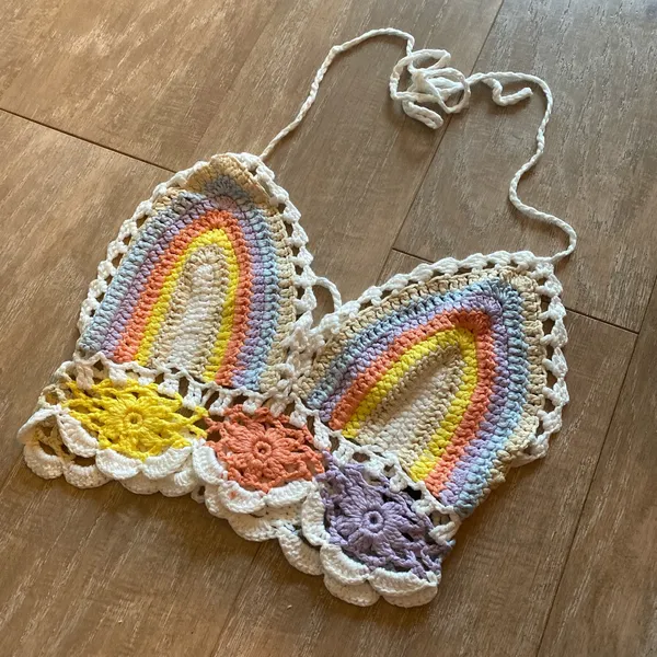 Crochet knit pastel rainbow crop top S NEW - Image 2