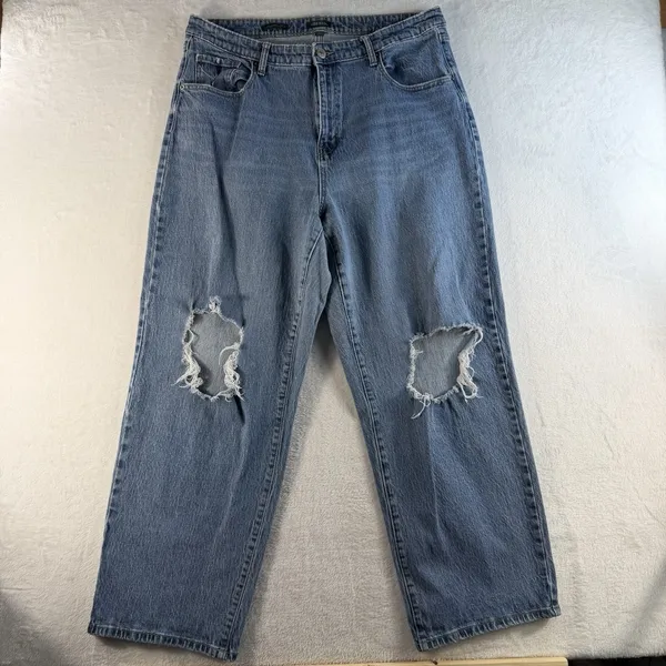 WILD FABLE Plus 18W Baggy Blue Jeans Highest Rise Busted Knees Pants Grunge Punk - Image 2