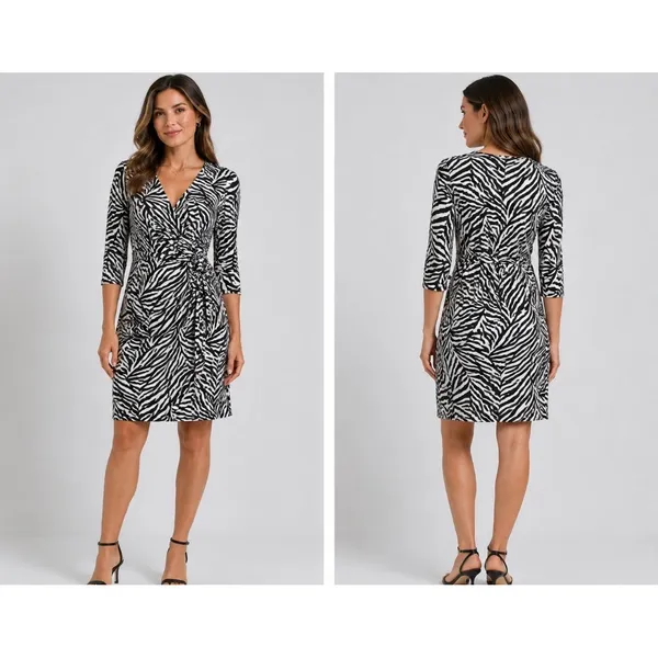 Vertigo Paris L Zebra Print Faux Wrap Mini Dress NWT V-Neck 3/4 Sleeve‎ Sheath - Image 8