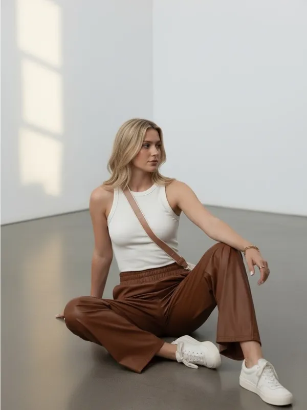 NWT OFFLINE By AERIE Real Luxe Faux Vegan Leather Wide Leg Pants Size L - Image 3