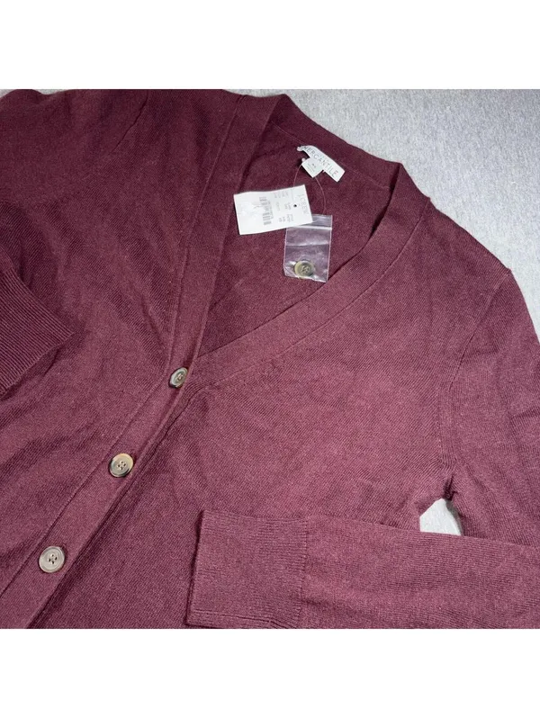 J Crew Mercantile NEW Wool Tri-Blend Button-Up Sweater Burgundy Woman’s XS - Image 2