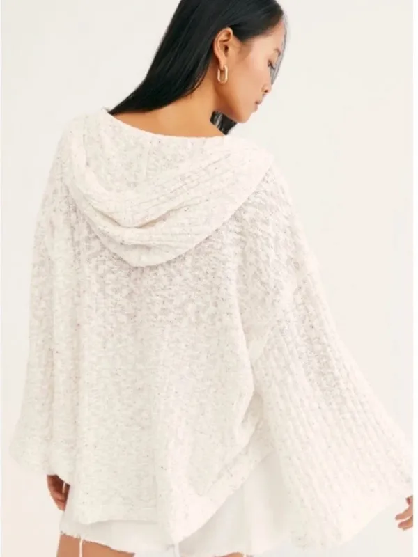 Free People Baja Babe Summer Pullover Hooded Sweater White Yellow M OB1128305 - Image 7