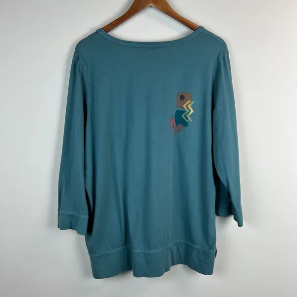 Prairie Cotton Tunic Top Womens Large Green 3/4 Sleeve Knit‎ Artsy Art To Wear L - Image 7