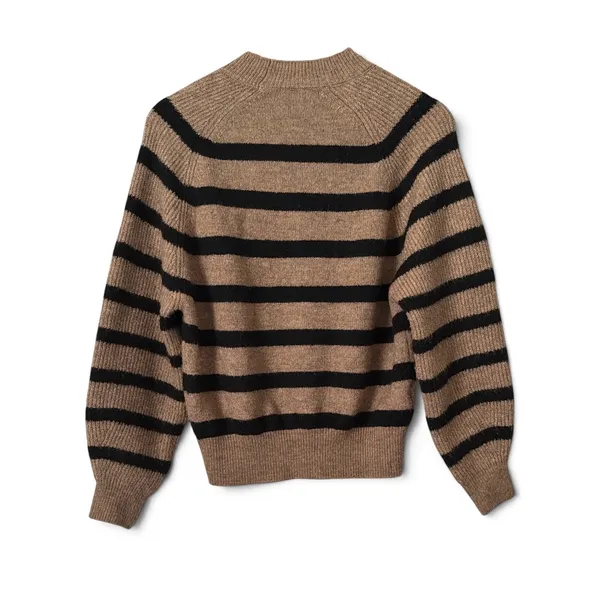 Mango MNG Striped Raglan Knit Sweater Camel Black Crew Neck Relaxed Fit XS - Image 10