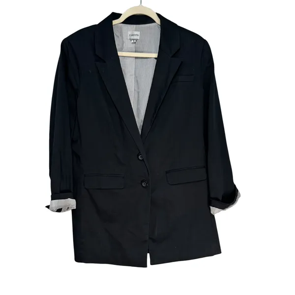 Chicos Black Blazer Striped Cuffs Two Button Professional‎ Jacket Size 2 Large - Image 6