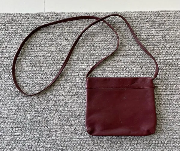 Vintage Oxblood Dark Red Burgundy Genuine Leather Crossbody Mini Bag - Image 3