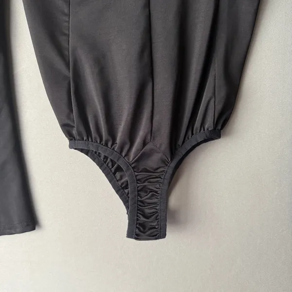 ANGL Office Siren MobWife Surplice Draped Bodysuit Small Black Goth‎ Minimalist - Image 8
