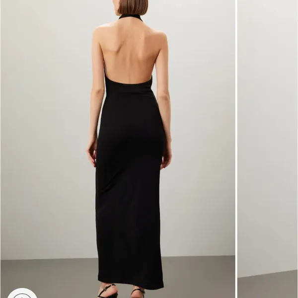 IRO Black Halter Gown XS Cocktail Ruched Maxi Dress Plunging Bodycon $365 FLAW - Image 2