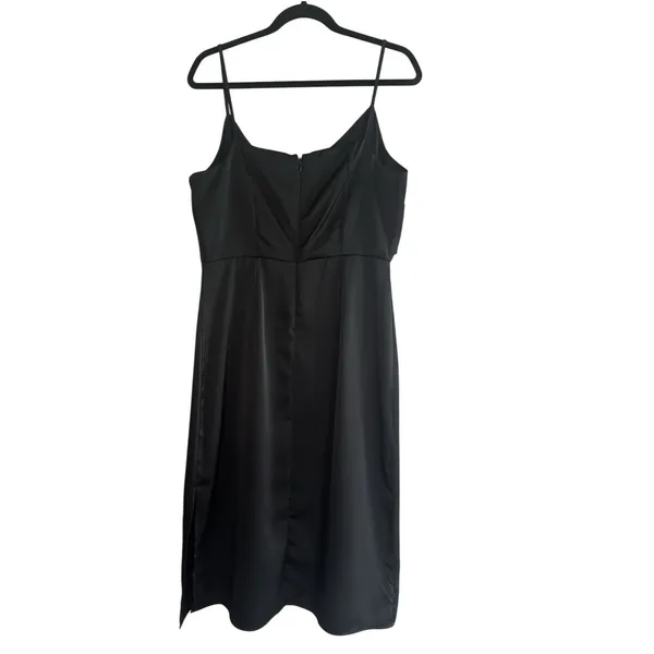 Sam Edelman Black Satin Cutout Midi Dress‎ Size 10 Cocktail Party Minimalist LBD - Image 2