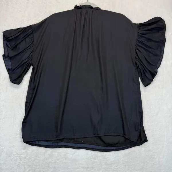 Mustard Seed Ruffle Sleeve Blouse Tie Neck‎ Top Flowy Black Small - Image 8