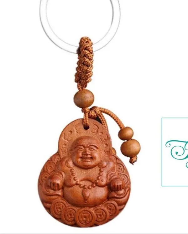 LUCKY BUDDHA Carved Rosewood Novelty Keychain - Image 2