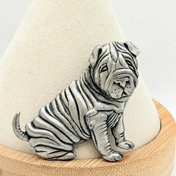 Vintage JJ Jonette Shar Pei Dog Brooch Pewter Tone Signed ©1985 - Image 2