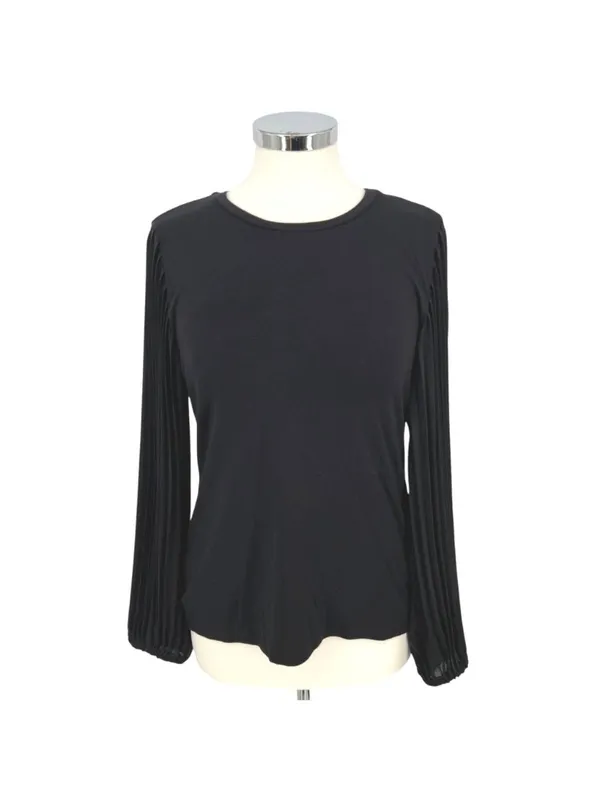 T Tahari Pleated Puff Sleeve Blouse Black Size Small Elegant Minimalism - Image 2