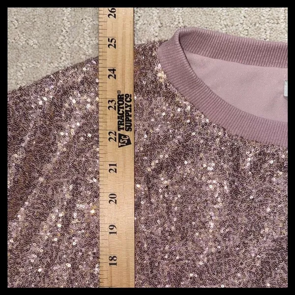 See And Be Seen Sequin Sweatshirt Women Large Rose Gold Sparkly Party Top - Image 4