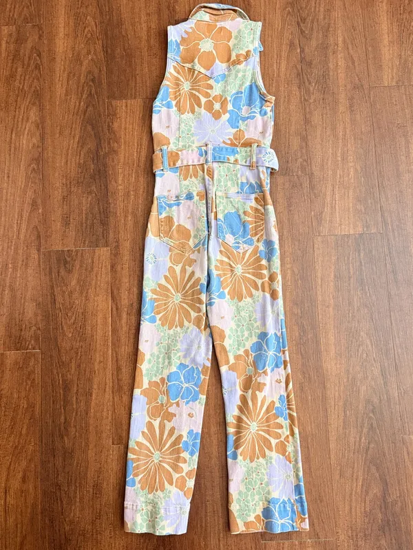 Show Me Your MuMu Floral Zip Jacksonville Jumpsuit in Blue, Tan & Lavender - Image 3