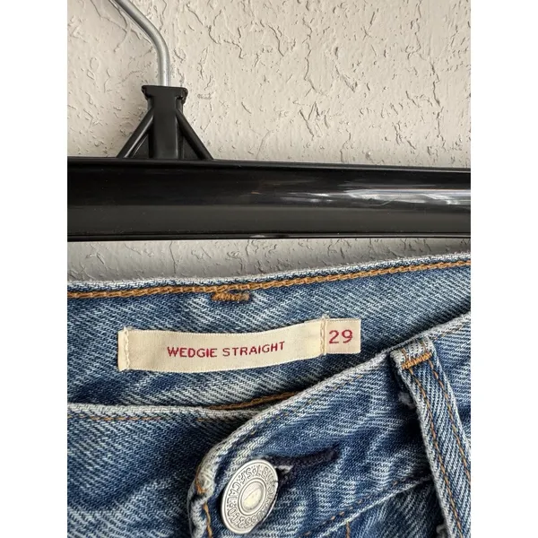 Levi’s Premium Mid Wash Blue Denim Wedgie Straight Leg Jeans Women 29 Distressed - Image 4