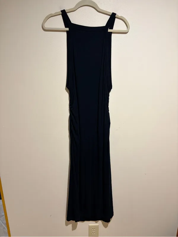 Anthropologie Daily Practice Black Ribbed Ruched Sides Sleeveless Midi Dress XL - Image 10