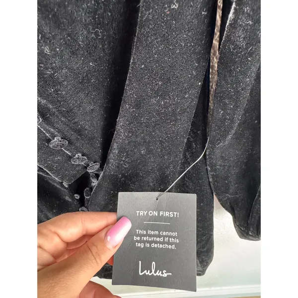 Lulus Black Velvet HOCO Button Front Mini Dress‎ Party Cocktail NWT Size XS - Image 3