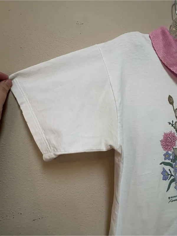 Vintage Grandmacore Floral Peter Pan Collar Tee M USA - Image 7