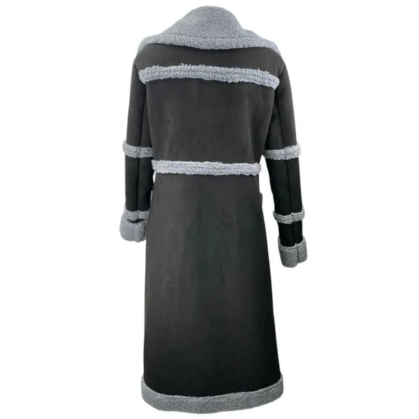 Dolls Kill Whole Lotta Love Black Faux Suede Sherpa Trench Coat Jacket Size XS - Image 2